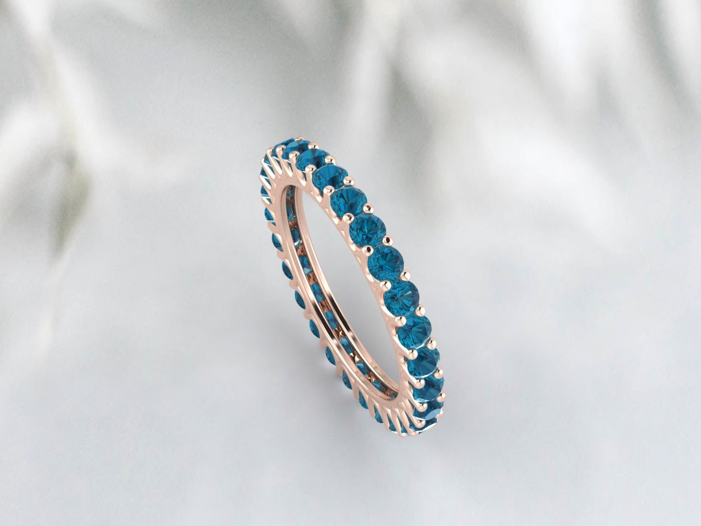 Natural Round London Blue Topaz Band Eternity Matching Promise Fine Silver Band