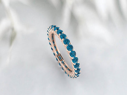 Natural Round London Blue Topaz Band Eternity Matching Promise Fine Silver Band