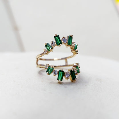 Emerald Baguette Ring Gemstone Set 925 Silver Ring Handmade Wedding Band US5~15