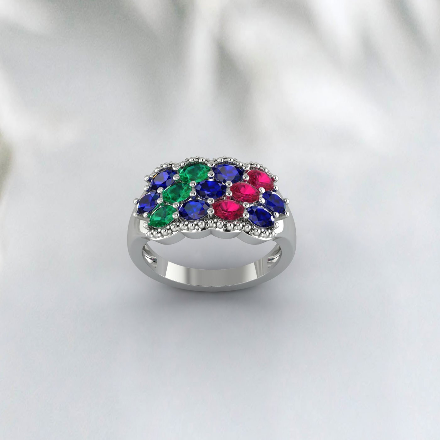 Natural Oval Cut Blue Sapphire 925 Sterling Silver Ruby & Emerald Antique Ring 