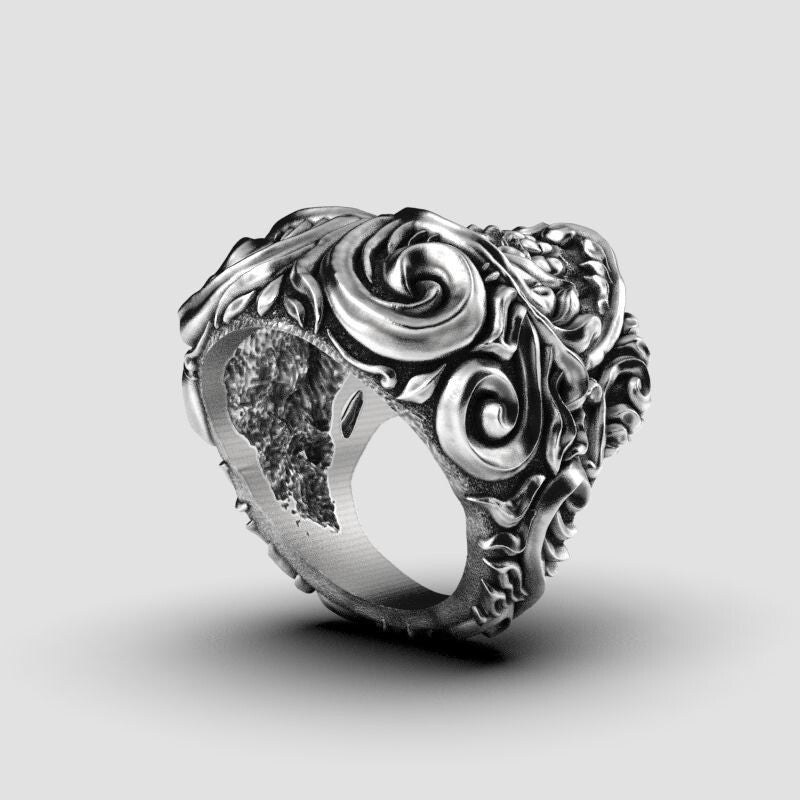 King Baby Studio Large Full Baroque Skull Ring Fine Silver Wedding Ring US5~15
