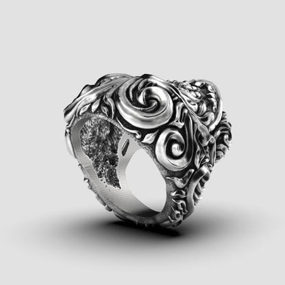 King Baby Studio Large Full Baroque Skull Ring Fine Silver Wedding Ring US5~15