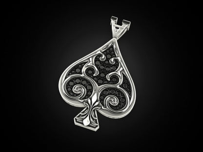 Silver Ace of Spades Poker Pendant Gift For Men and Women Playing Card Necklace