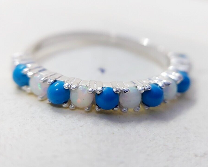 Turquoise Opal Eternity Wedding Band 925 Silver Natural Gem Women Ring Us5~ 15