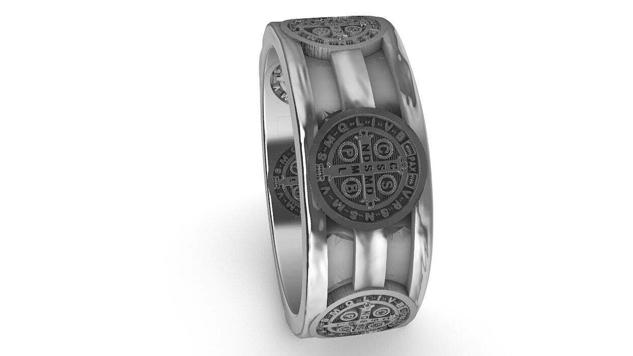 925 Sterling Silver Saint Benedict Ring US5 ~15 Religious Signet Women Men Ring