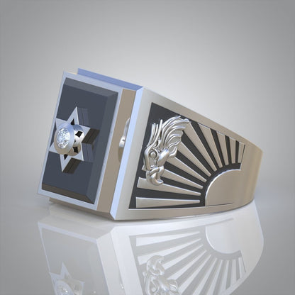 White Diamond Solitaire Ring 925 Silver Mason Eagle Crest Men Women Ring US7-15
