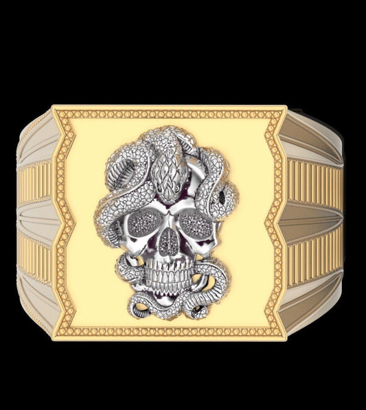 Gothic Skull Snake Brass Ring Punk Biker Retro Jewelry Unisex US5~15 Available