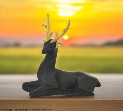 Set of 2 Handcrafted Black Deer Showpiece Home & Office Decor (8x5 Inch)