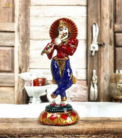 Krishna Enamel Painted Krishna Handcrafted Metal Statue For Home & Office Temple