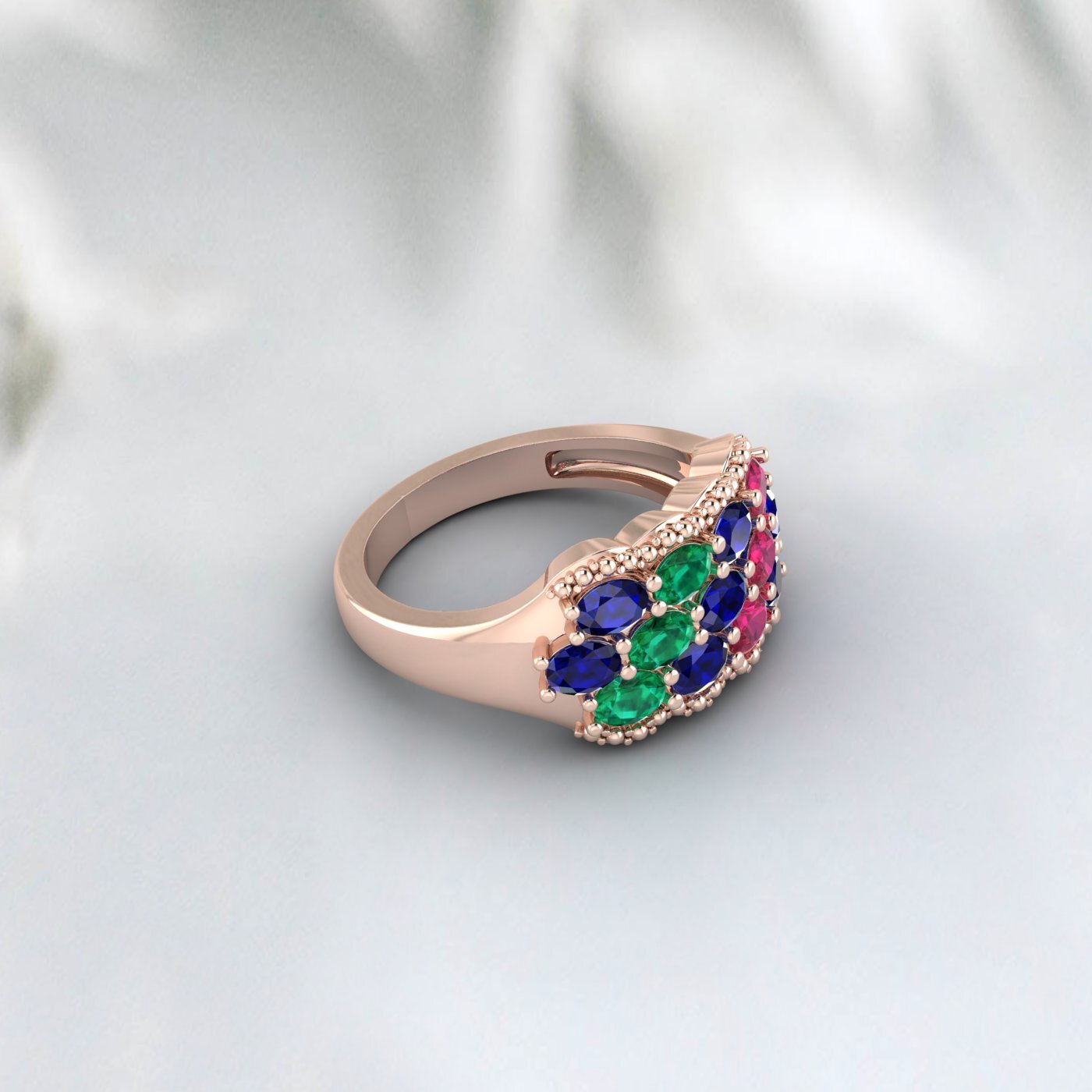 Natural Oval Cut Blue Sapphire 925 Sterling Silver Ruby & Emerald Antique Ring 
