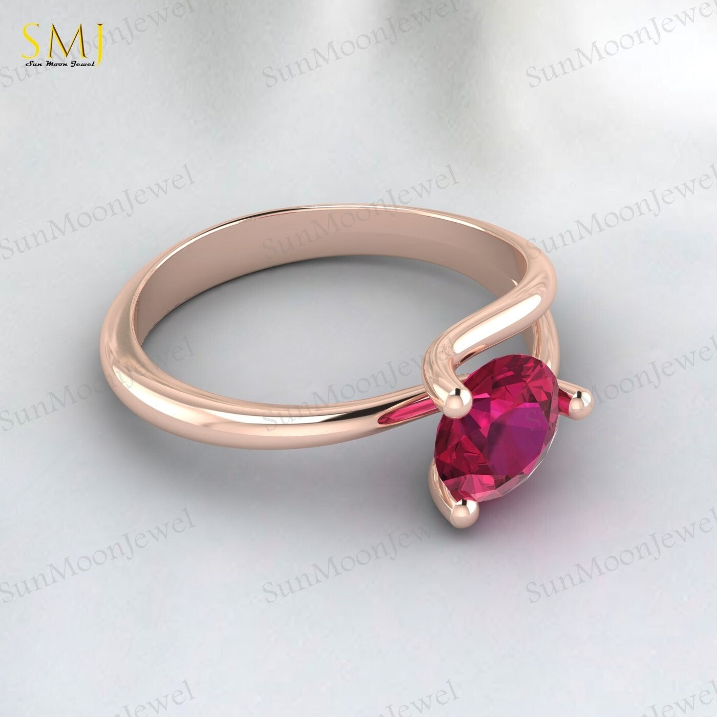 Red Ruby Gemstone 925 Silver Women Ring Lab Created July Birthstone Ring US5~15
