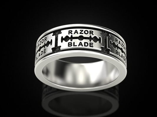 Silver Razor Blade Ring Gothic Punk Biker Style Ring US5~15 Cool Gift for Him