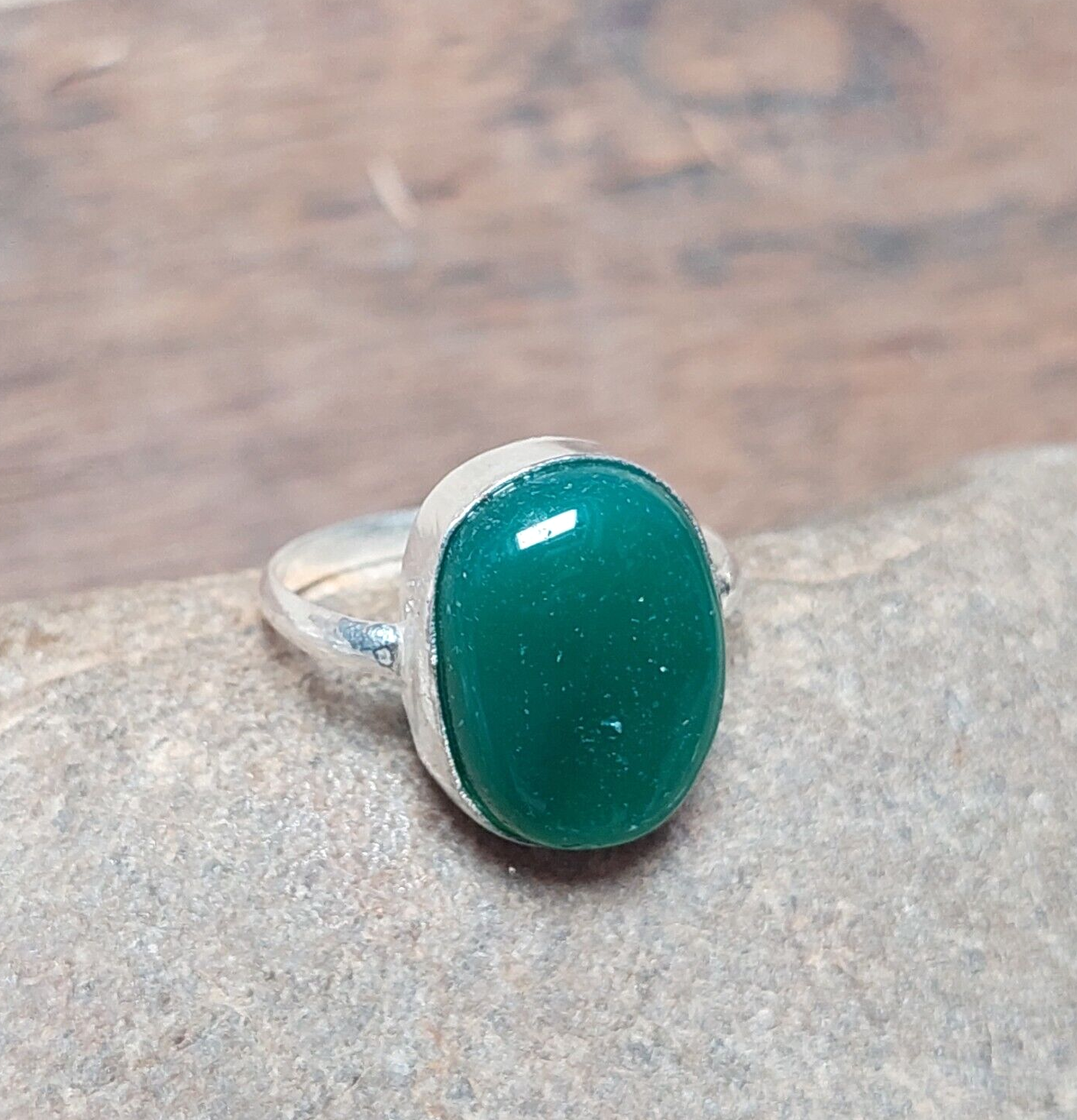 925 Sterling Silver Ring Oval Natural Green Onyx Band Ring Statement Ring