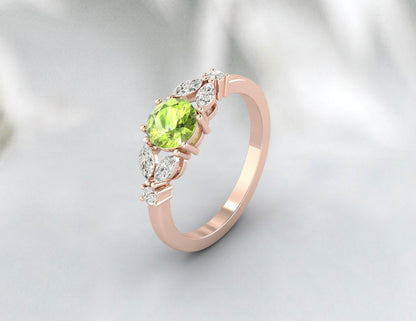 Natural Green Peridot Ring 925 Sterling Silver Leaf Ring Women Wedding Gift 