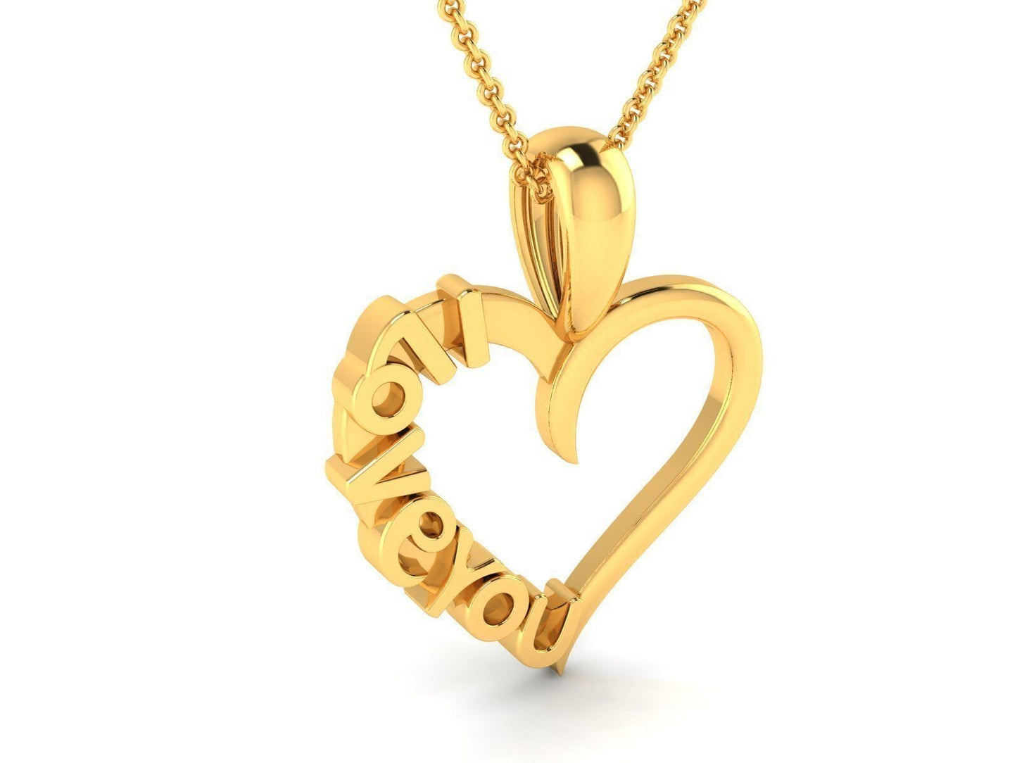 Heart Shape I Love You Brass Pendant Necklace For Women Wife Mom Christmas Gift