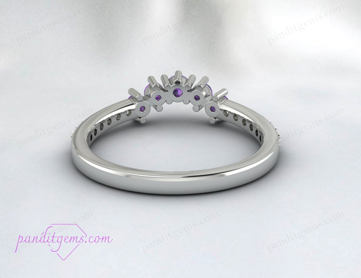5 Stone American Diamond Band with Amethyst accent, close-up