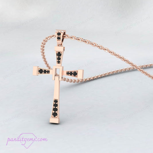 925 Sterling Silver Cross Necklace with Black Onyx Gemstone for Women.