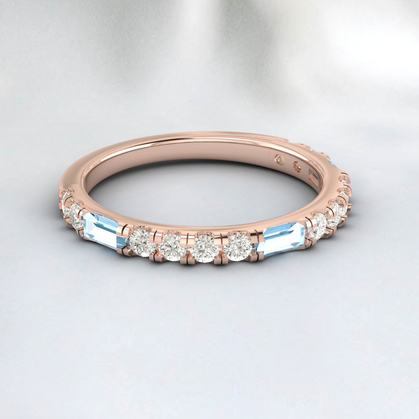 Topaz Baguette and Diamond Half Eternity Band - 14k Gold Wedding Ring