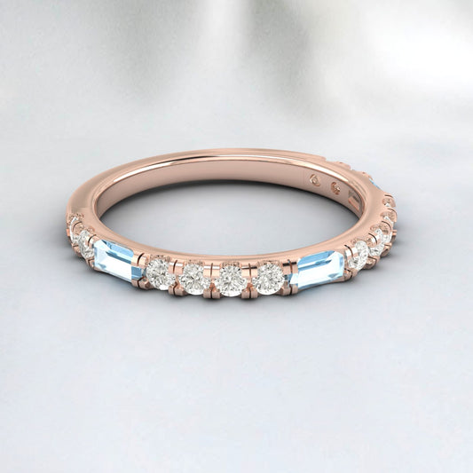 Halber Eternity-Ring aus Topas-Baguette und Diamant – 14 Karat Gold-Ehering