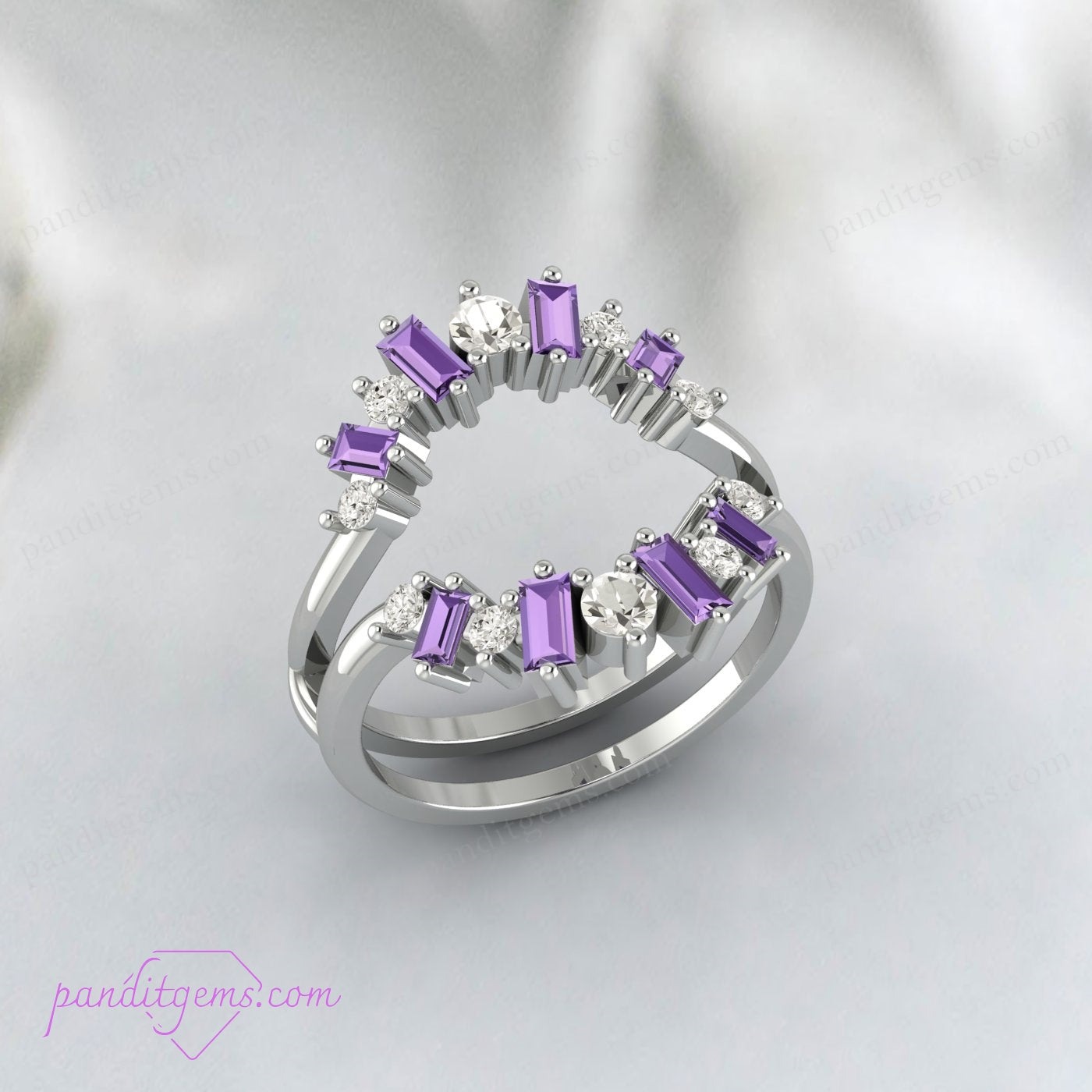 Customizable Amethyst Engagement Ring Enhancer with Diamond Accents in 925 Sterling Silver