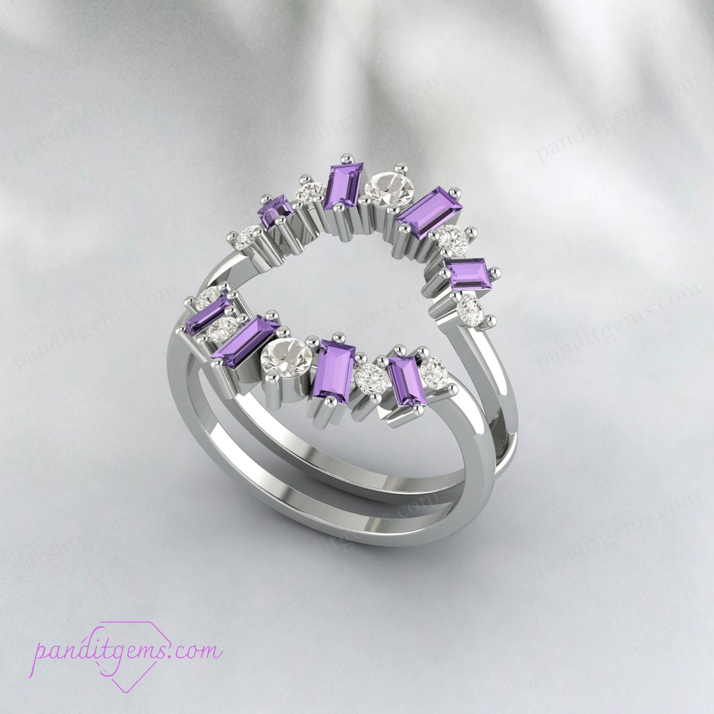 Special Gift: Amethyst and Simulated Diamond Enhancer Wrap Ring in Sterling Silver