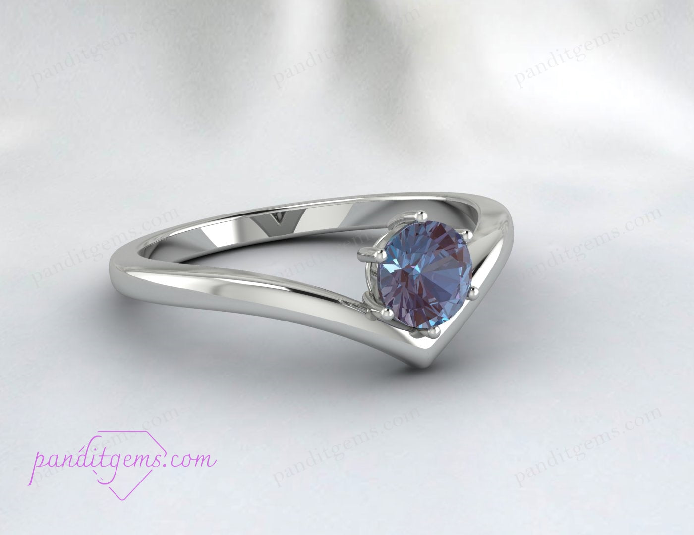 Alexandrite Chevron Ring - Color-Changing Gemstone Detail