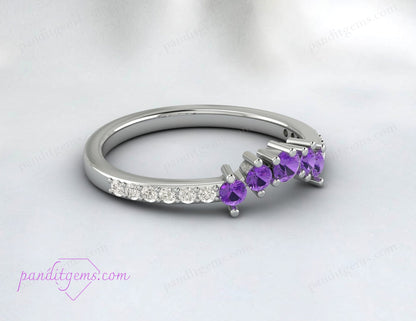 Amethyst Birthstone Curved Wedding Band, white background