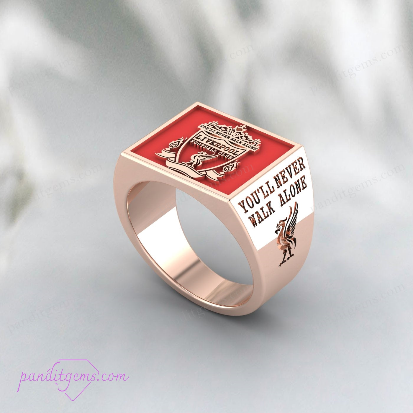 Antique-style Liverpool FC ring for football fans in silver and red enamel.
