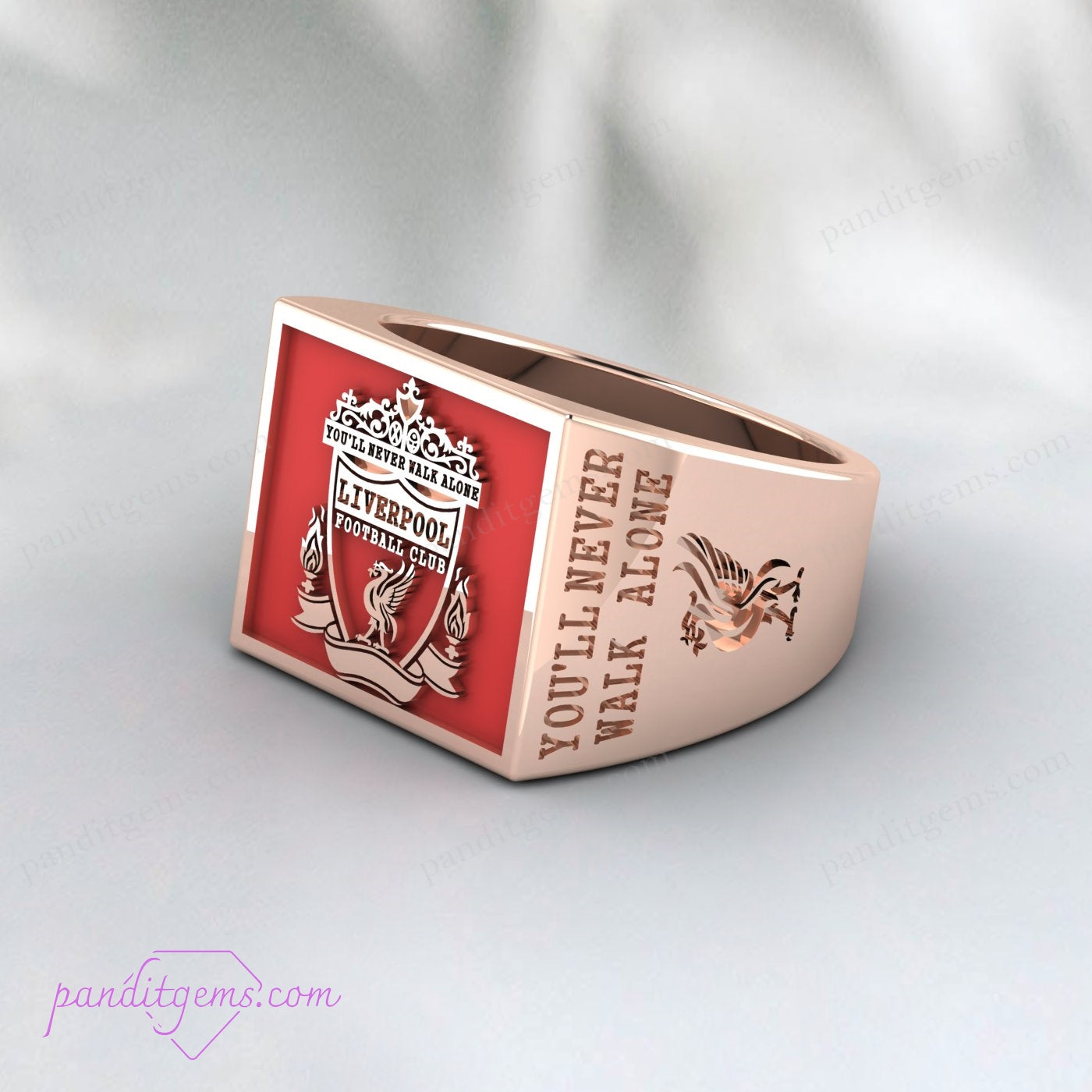 Antique designer Liverpool FC ring in 925 sterling silver with vibrant red enamel.