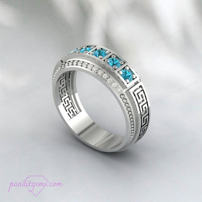 Blue Topaz and Simulated Diamond Ring Guard with Spiral Meander