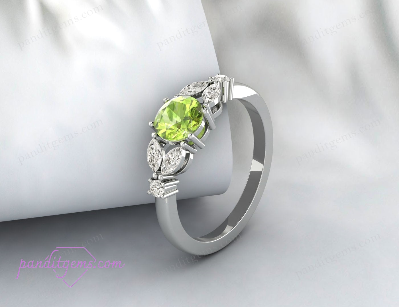 The Peridot Leaf Ring, ideal as a bridesmaid gift.