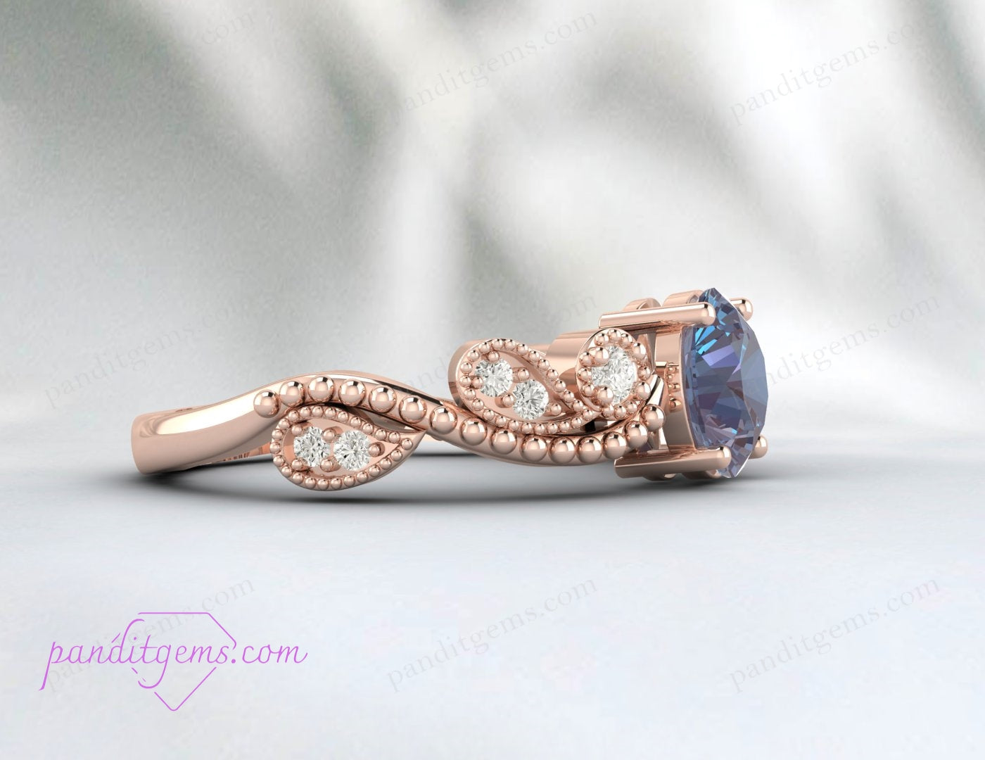 Color-Changing Alexandrite Leaf Ring for June Birthstone