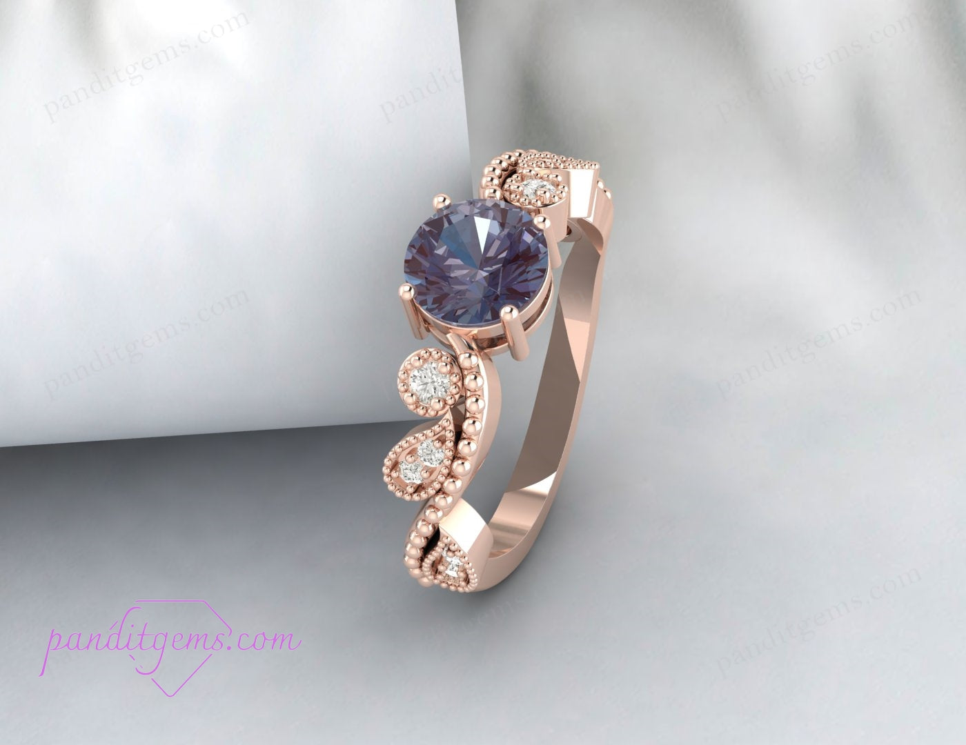 Customizable Alexandrite Engagement Ring with Vine Design