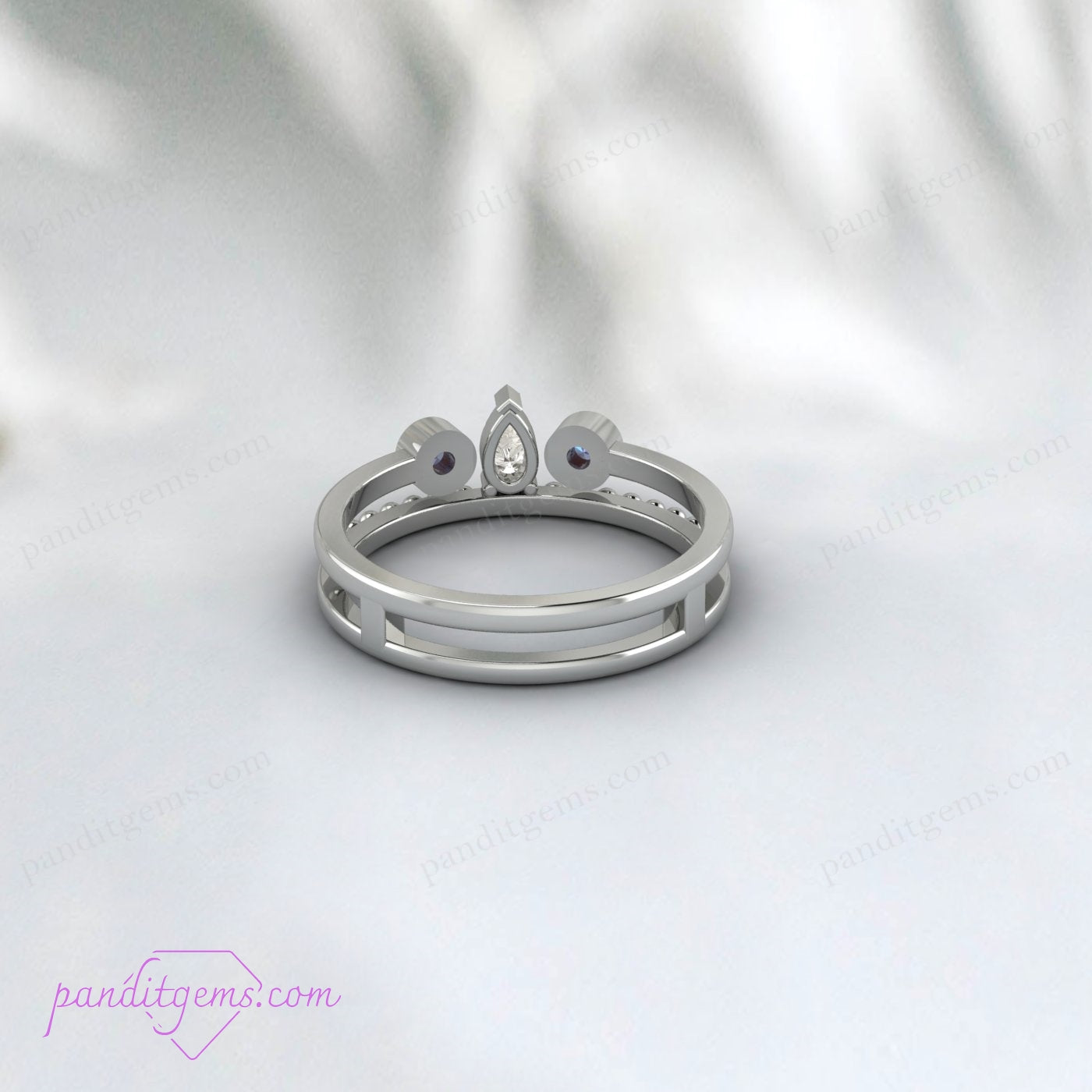 Customizable Bridal Ring Set with Alexandrite and Pear Diamond.