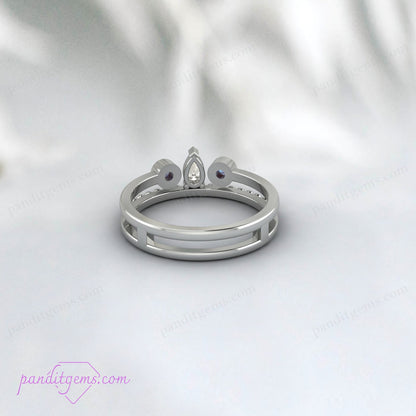 Customizable Bridal Ring Set with Alexandrite and Pear Diamond.