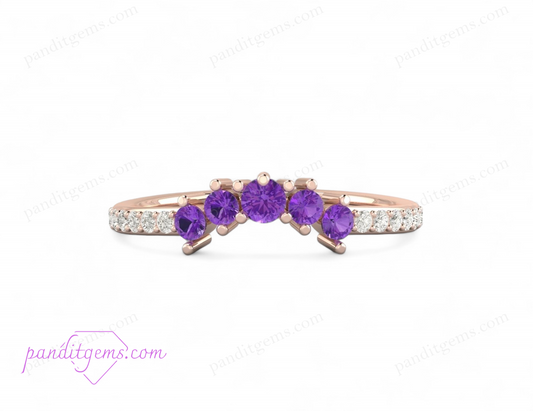 Dainty Amethyst Curved Wedding Band in 925 Sterling Silver, white background