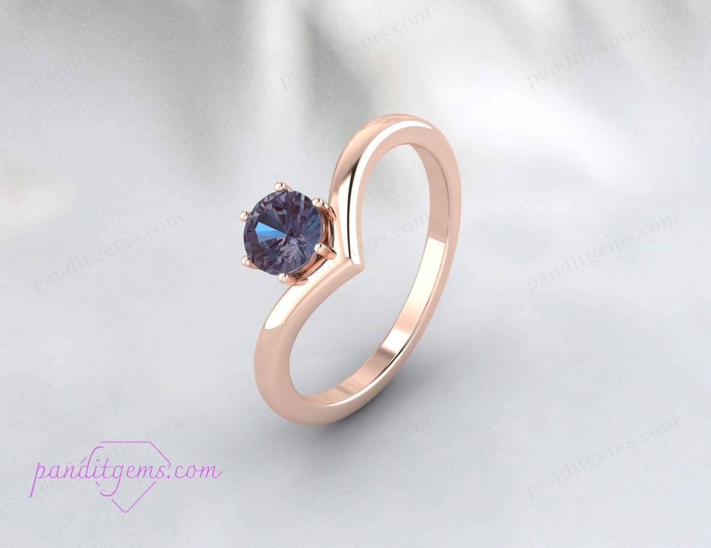 Dainty Milgrain Alexandrite Chevron Ring in 925 Sterling Silver