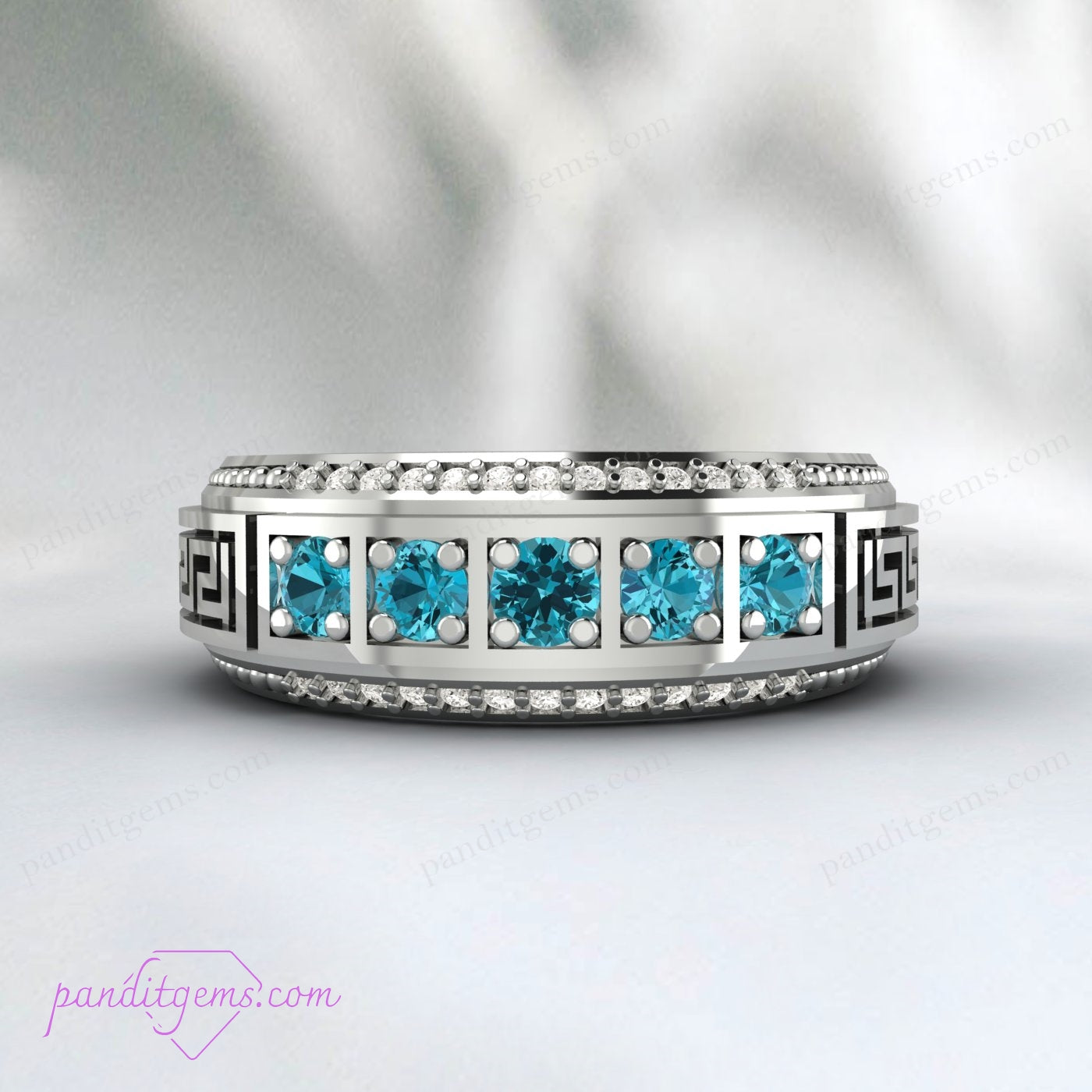 Detailed View of Blue Topaz and Diamond Enhancer Wrap Ring