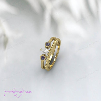 Detailed view of Alexandrite Gemstone in Open Band Bridal Ring Enhancer.