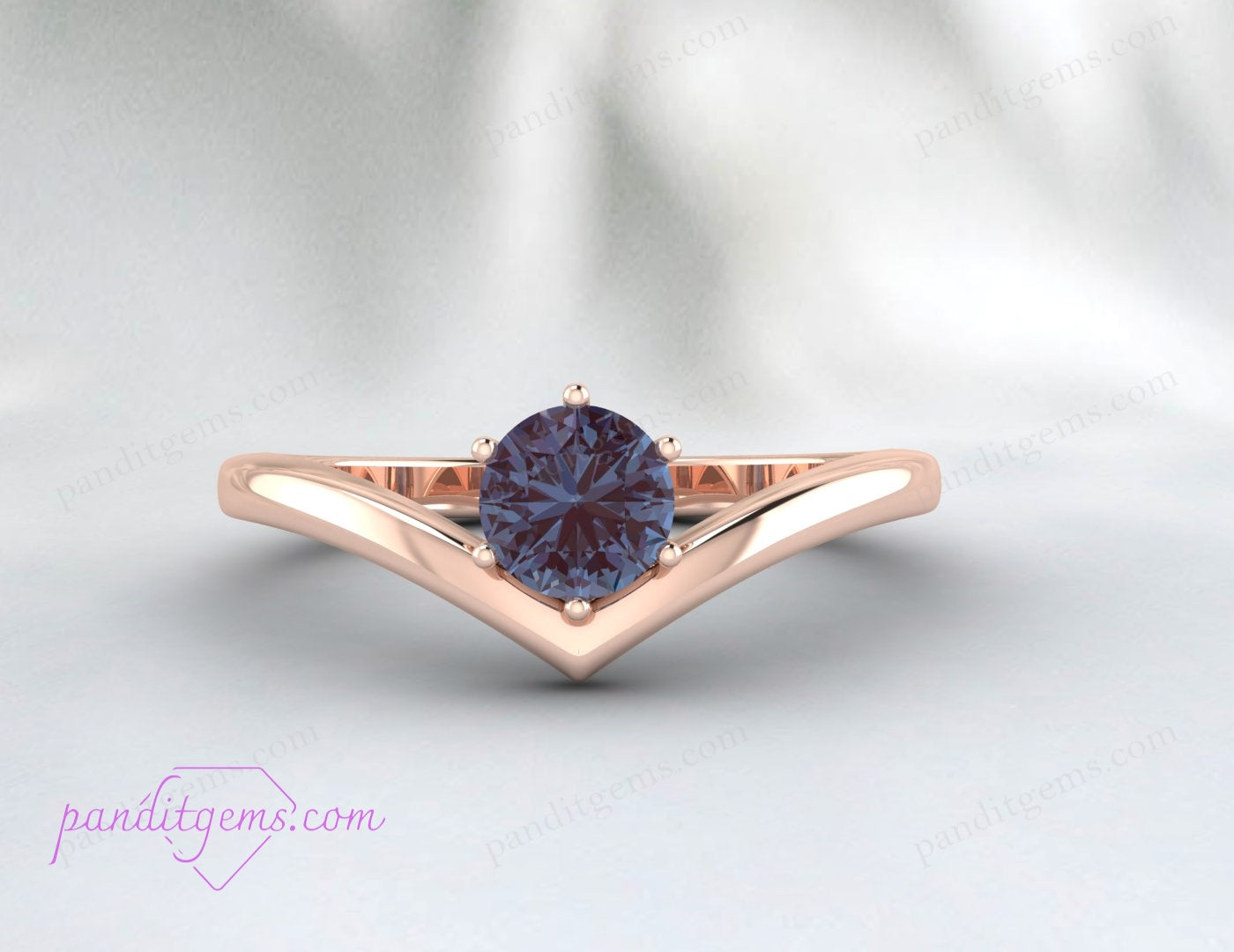 Elegant Alexandrite Chevron V Shape Ring in Sterling Silver