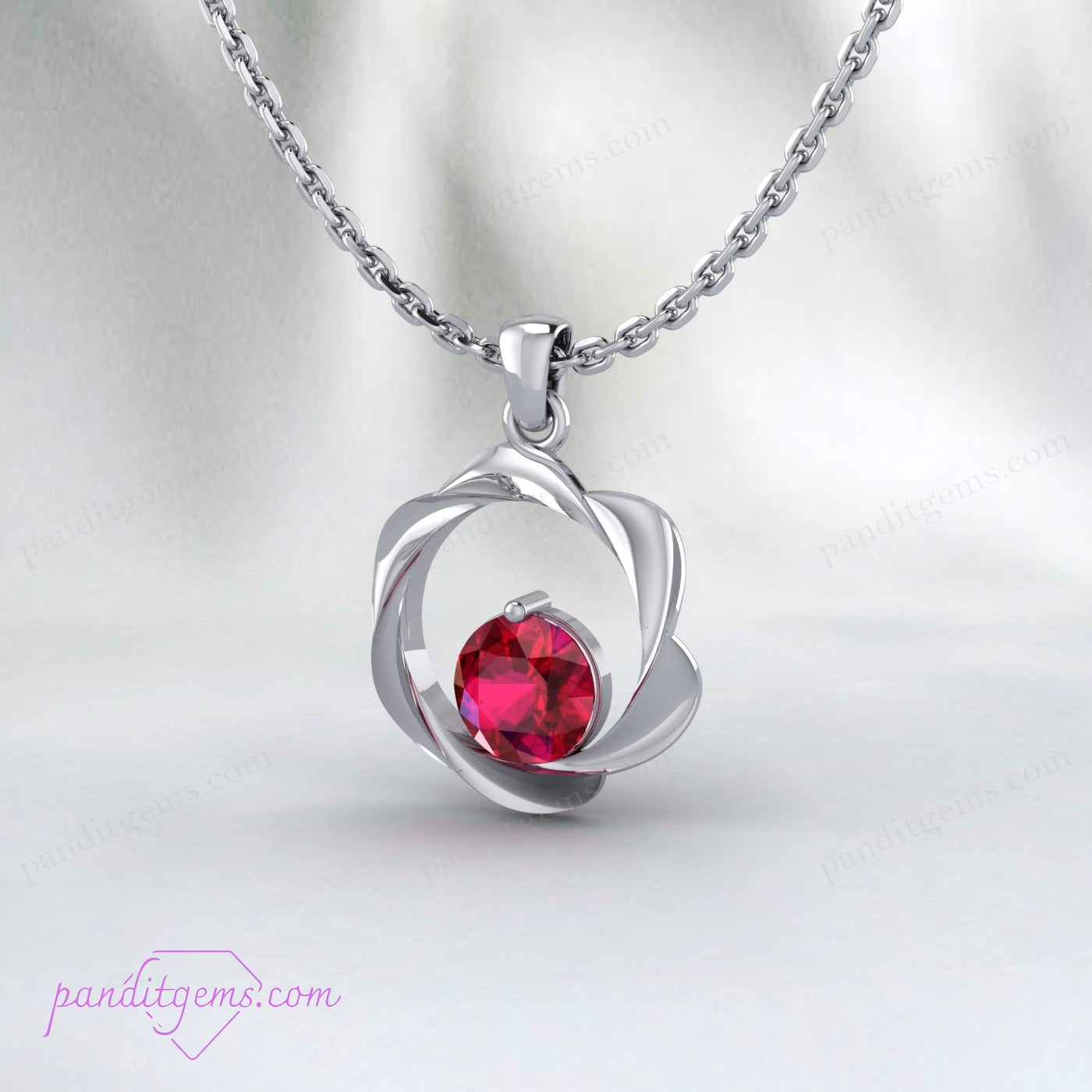 Elegant round ruby necklace in gold-plated silver.