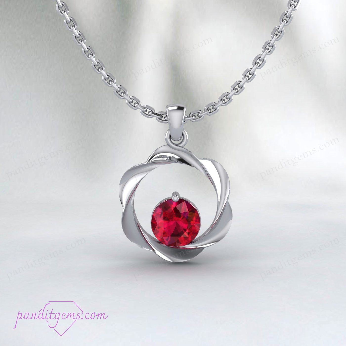 Gold-plated silver pendant featuring a 3-carat round ruby.