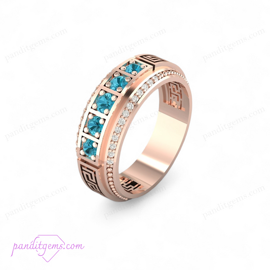 Blue Topaz Eternity Band in Sterling Silver with Greek Key Design