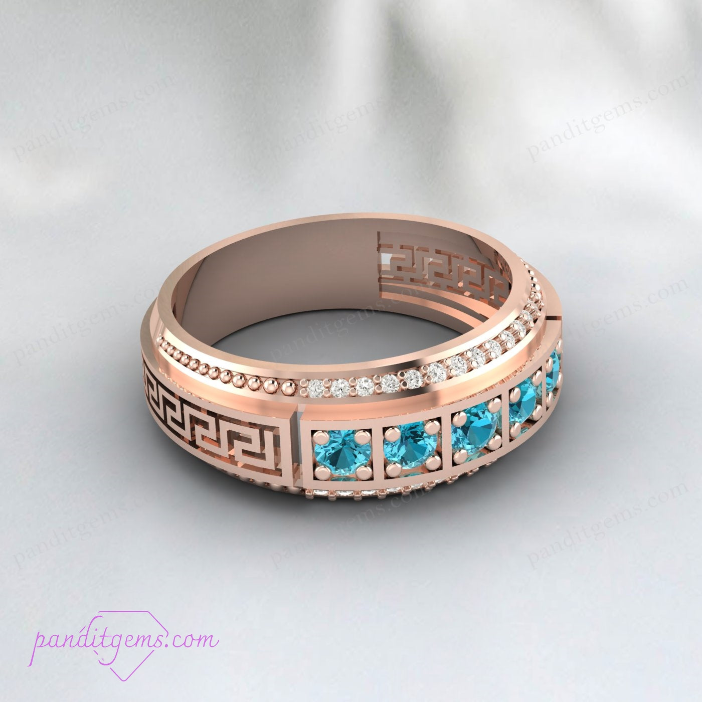 Handcrafted Blue Topaz and Simulated Diamond Half Eternity Ring