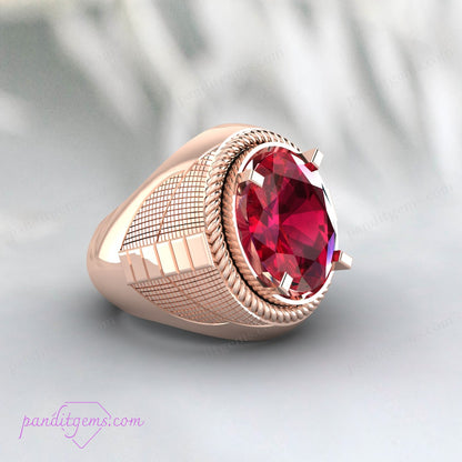 Artisan-crafted ruby signet ring in sterling silver, perfect for men.