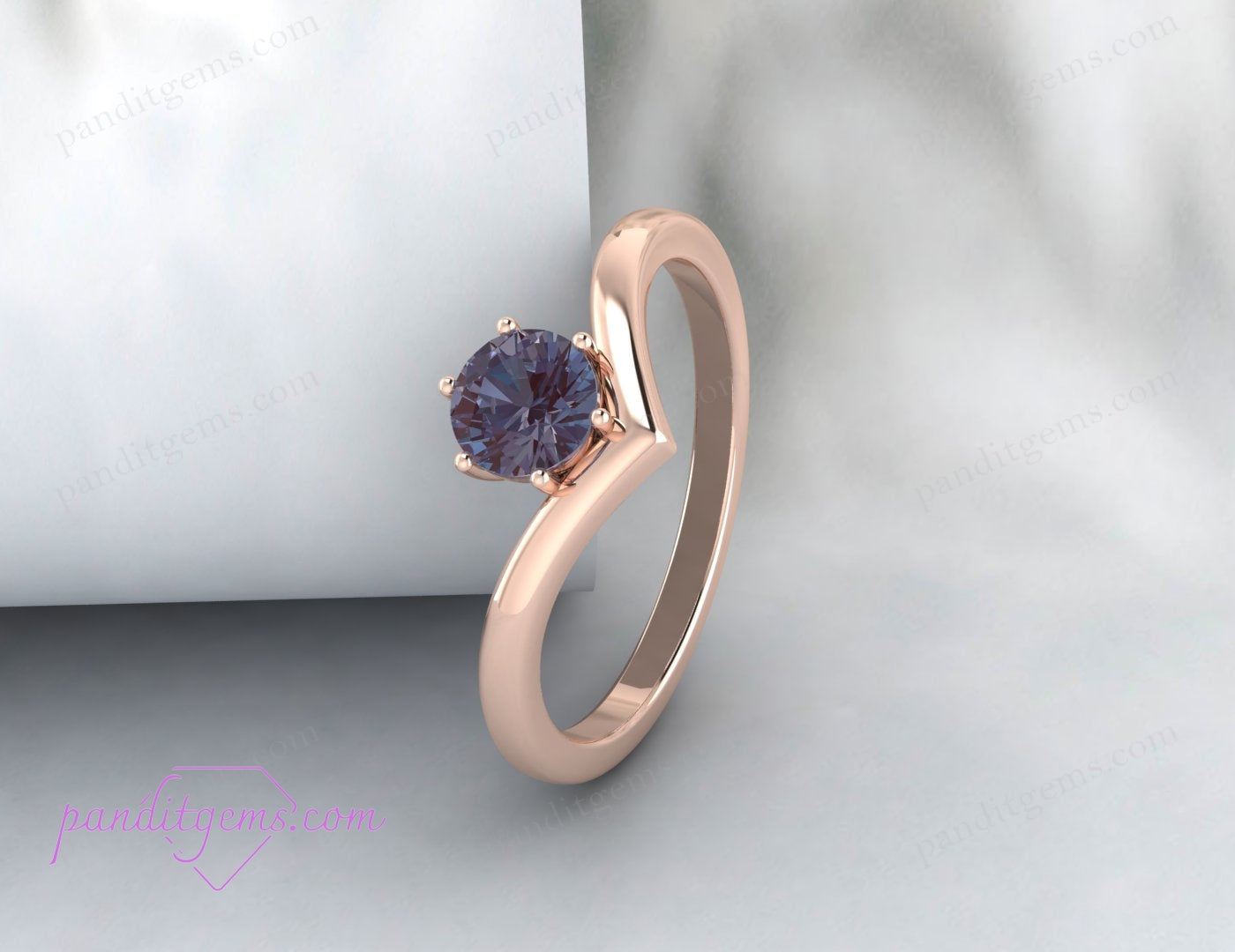 Modern Chevron Design with Alexandrite Gemstone in Silver
