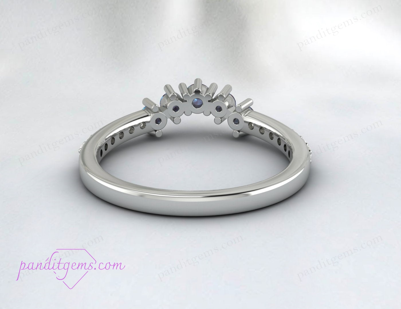 An anniversary band with Alexandrite and moissanite set in sterling silver.