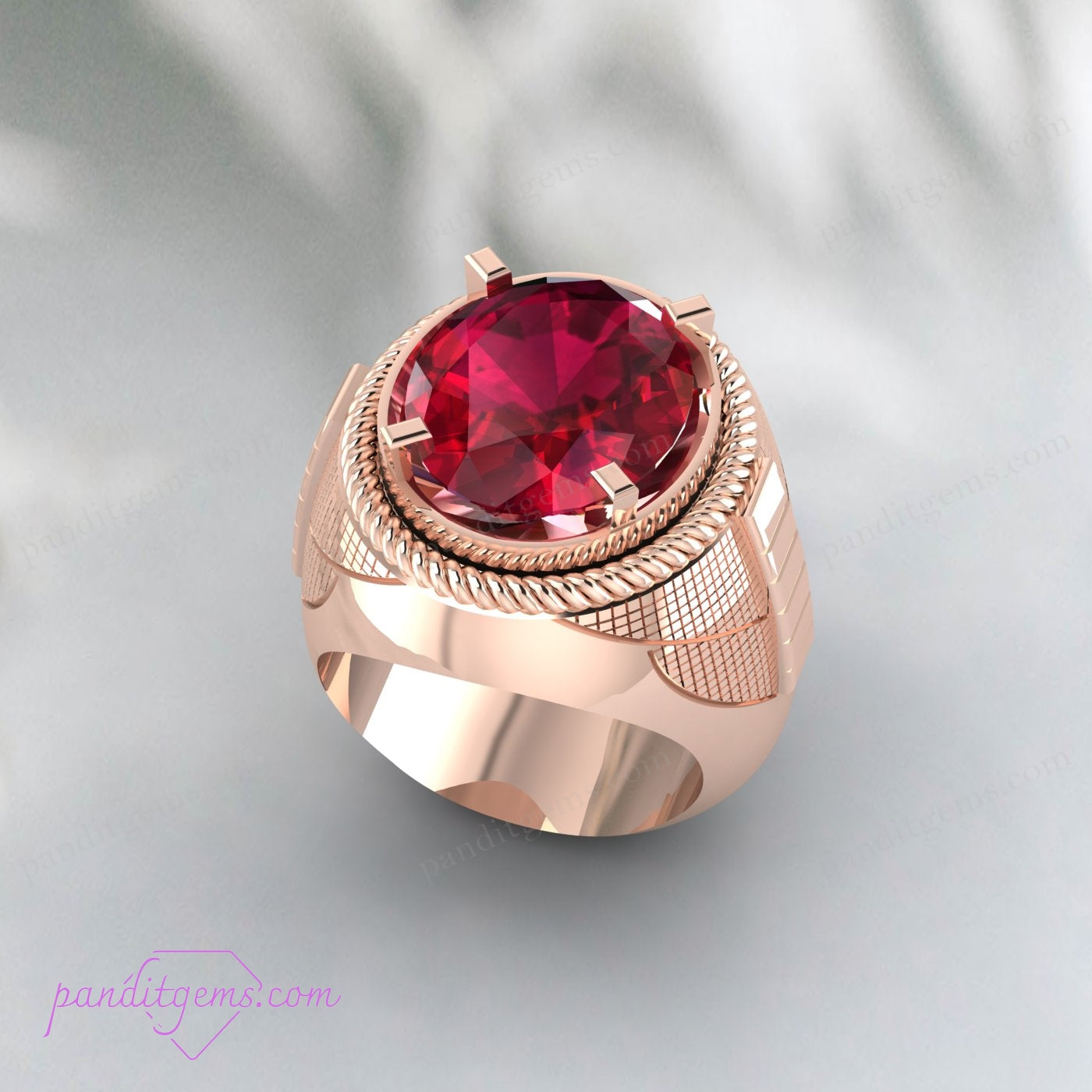 Men’s statement ring with a ruby, designed in an Ottoman-inspired style.