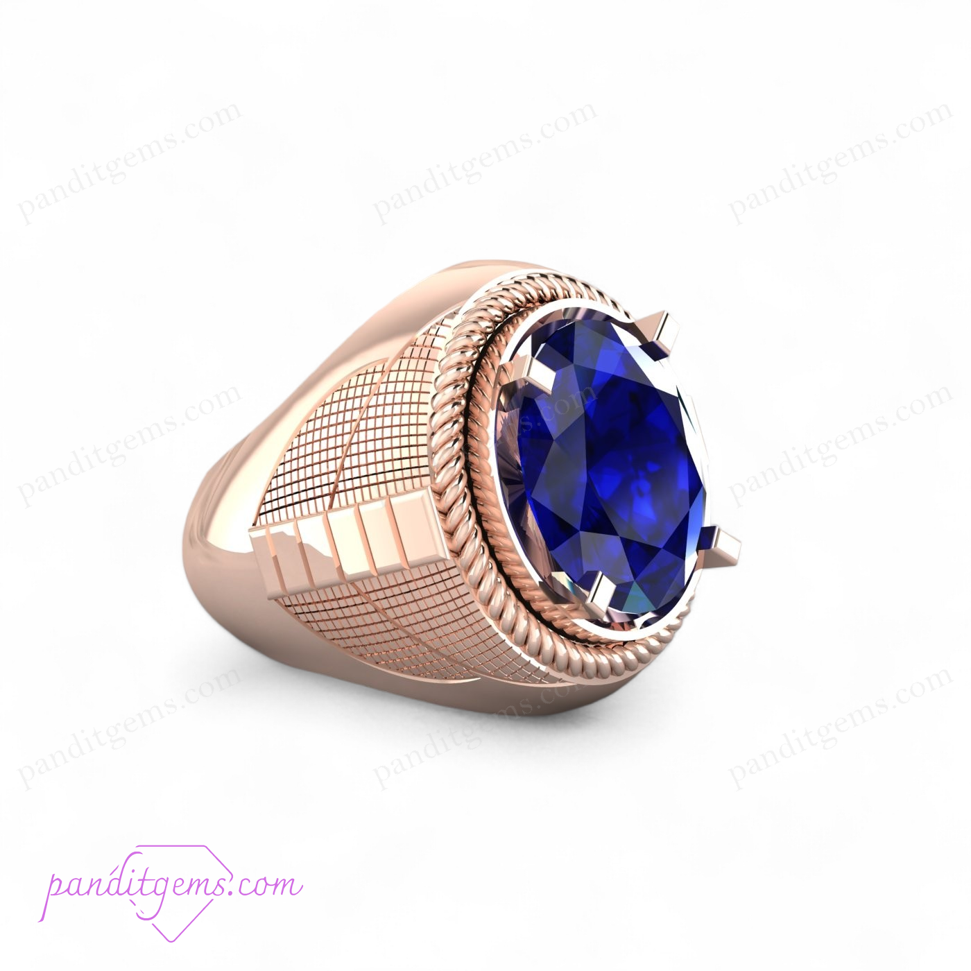 Oval Blue Sapphire Men’s Ring in sterling silver, featuring a deep blue gemstone, perfect for September birthdays.