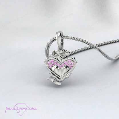 The pink sapphire heart pendant necklace including a girl charm.